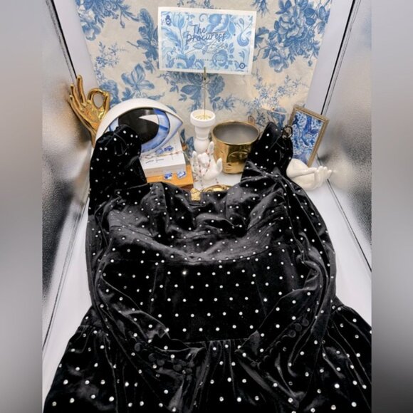 🆕 SELF-PORTRAIT 🧿 NWOT Black Velvet Diamante Mini Dress - Picture 2 of 16